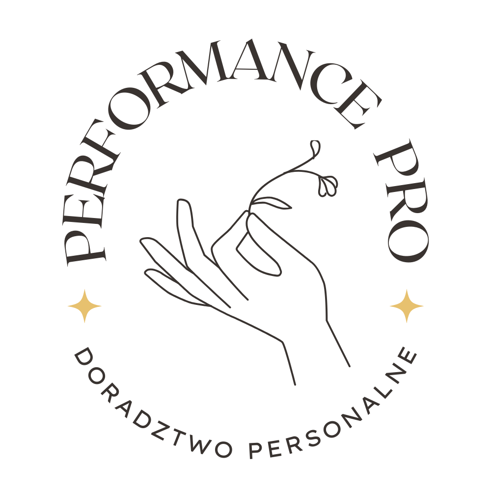 Logo firmy performance Pro przedstawiające podpis doradztwa personalnego , oraz kontur dłoni trzymający kwiat